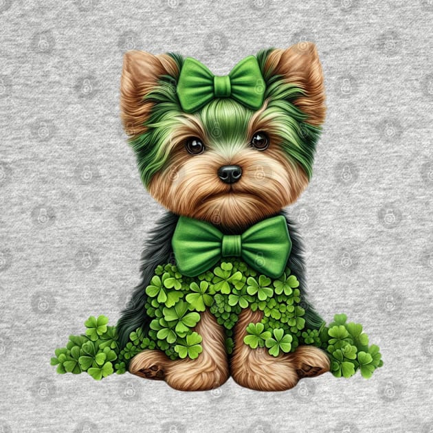 Clover Yorkshire Terrier Dog St Patricks Day by Chromatic Fusion Studio